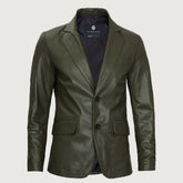 Men’s Military Green Real Leather Blazer